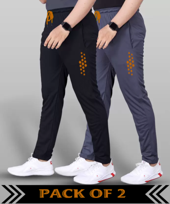 Track Pants for Men || Activewear Pants || Men’s Joggers Polyester with 2 Side Zipper Pockets Casual Trousers Stretchable (Sports | Gym | Yoga) (DOT Orange)(Pack of 2)