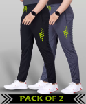 MALAKAR® Track Pants for Men || Activewear Pants || Men’s Joggers Polyester with 2 Side Zipper Pockets Casual Trousers Stretchable (Sports | Gym | Yoga) (DOT Green)(Pack of 2)