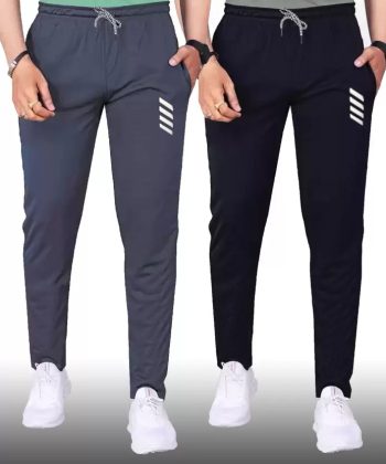 MALAKAR® Track Pants for Men || Activewear Pants || Men’s Joggers Polyester with 2 Side Zipper Pockets Casual Trousers Stretchable (Sports | Gym | Yoga) (4 LINE)(Pack of 2)