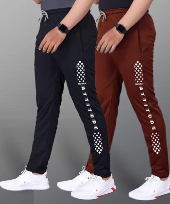 MALAKAR® Track Pants for Mens/Joggers for Men/Lower Lycra Blend with 2 Side Pockets for Gym, Exercise, Morning Walk, Sports Attitude Combo M 1