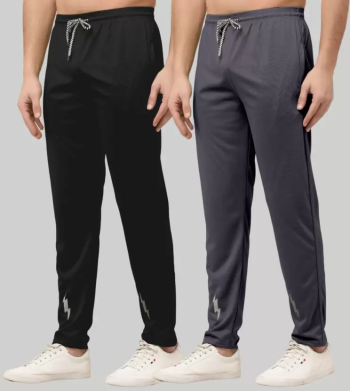 MALAKAR® Track Pants for Men || Activewear Pants || Men’s Joggers Polyester with 2 Side Zipper Pockets Casual Trousers (Sports | Gym | Yoga) (Charging LINE 2)(Pack of 2)