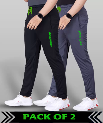 Track Pants for Men || Activewear Pants || Men’s Joggers Polyester with 2 Side Zipper Pockets Casual Trousers Stretchable (Sports | Gym | Yoga) (New Green Sport)(Pack of 2)