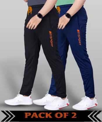 MALAKAR® Track Pants for Men || Activewear Pants || Men’s Joggers Polyester with 2 Side Zipper Pockets Casual Trousers Stretchable (Sports | Gym | Yoga) (New Orange Sport)(Pack of 2)