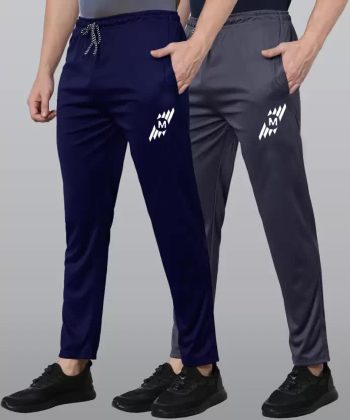 MALAKAR® Track Pants for Men || Activewear Pants || Men’s Joggers Polyester with 2 Side Zipper Pockets Casual Trousers Stretchable (Sports | Gym | Yoga) (M Logo)(Pack of 2)
